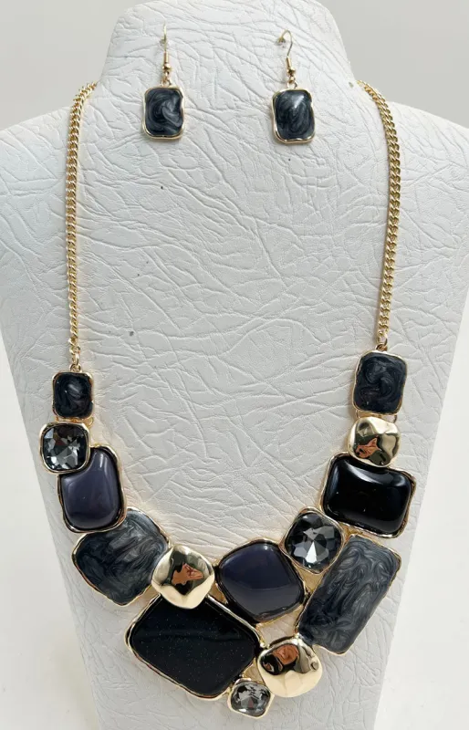 GOLD BLACK NECKLACE SET ( 5271 GBK ) made by Oh My Jewelry