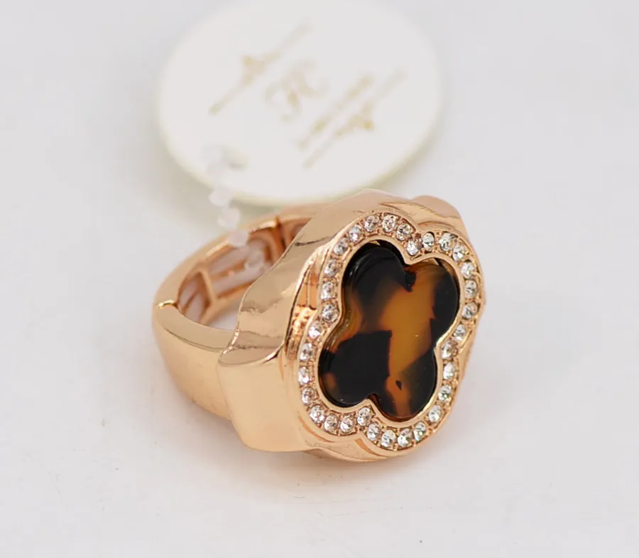 GOLD TORTOISE SHELL STRETCH RING QUATREFOIL ( 1046 GLTOR ) sold by Oh My Jewelry