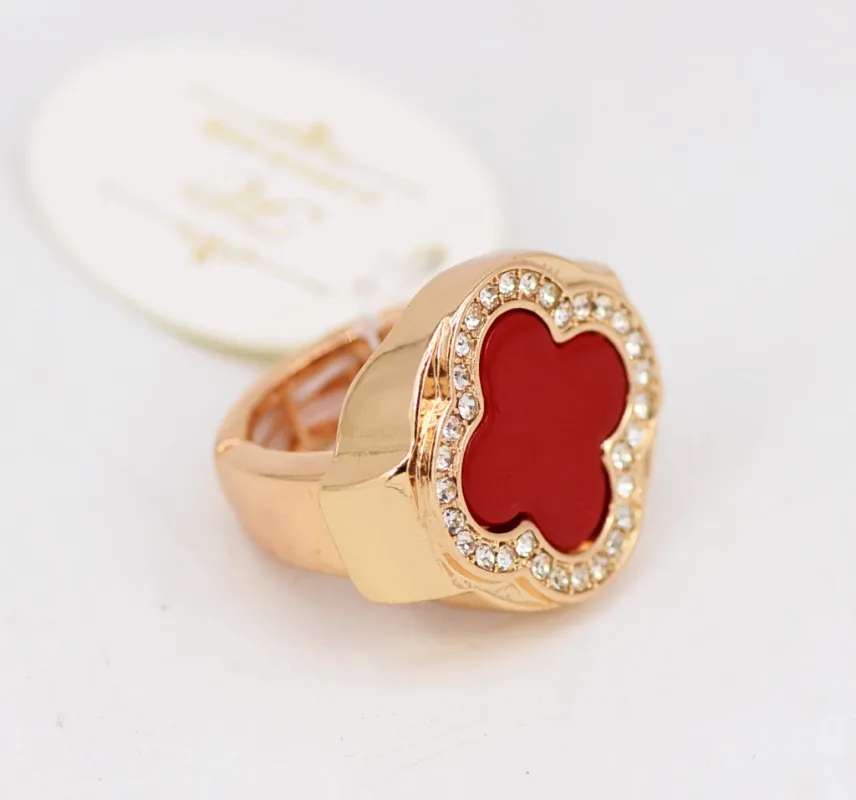 GOLD RED STRETCH RING QUATREFOIL ( 1046 GLRED ) sold by Oh My Jewelry