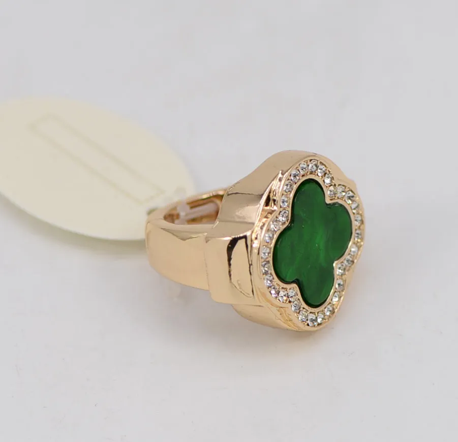 GOLD GREEN STRETCH RING QUATREFOIL ( 1046 GLGRN ) sold by Oh My Jewelry