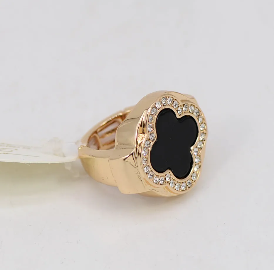 GOLD BLACK STRETCH RING QUATREFOIL ( 1046 GLBLK ) sold by Oh My Jewelry