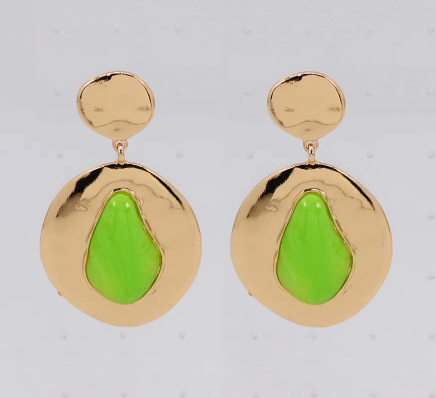 GOLD LIME GREEN EARRINGS ( 6738 GLLIM ) sold by Oh My Jewelry