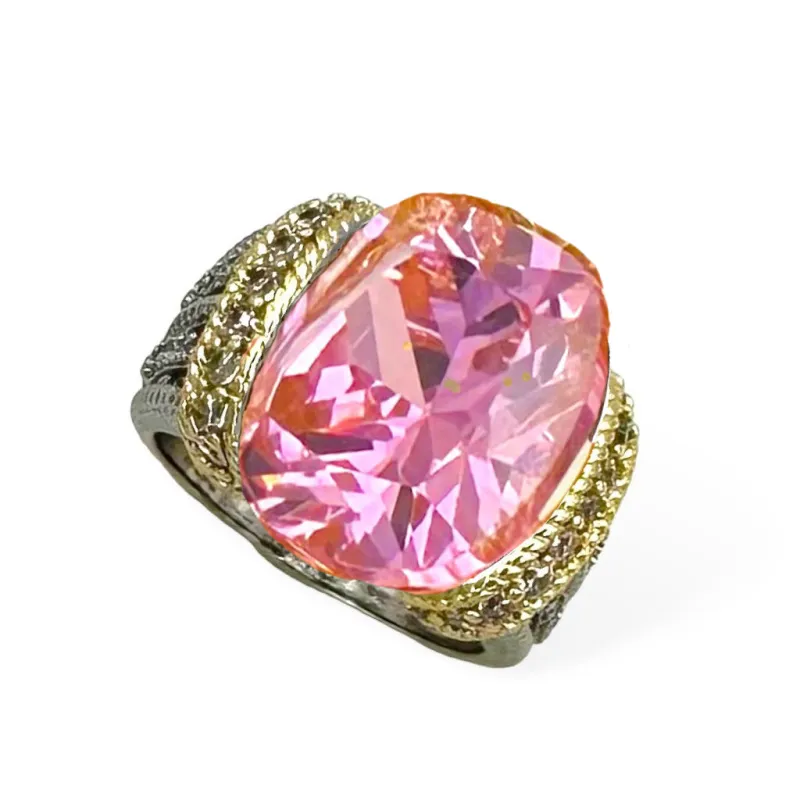 SILVER GOLD RING PINK STONE SIZE 9 ( 2123 KRO9 ) made by Oh My Jewelry