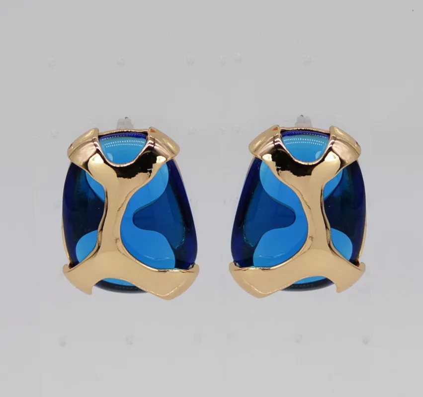 GOLD BLUE EARRINGS ( 6643 GLBLU ) sold by Oh My Jewelry