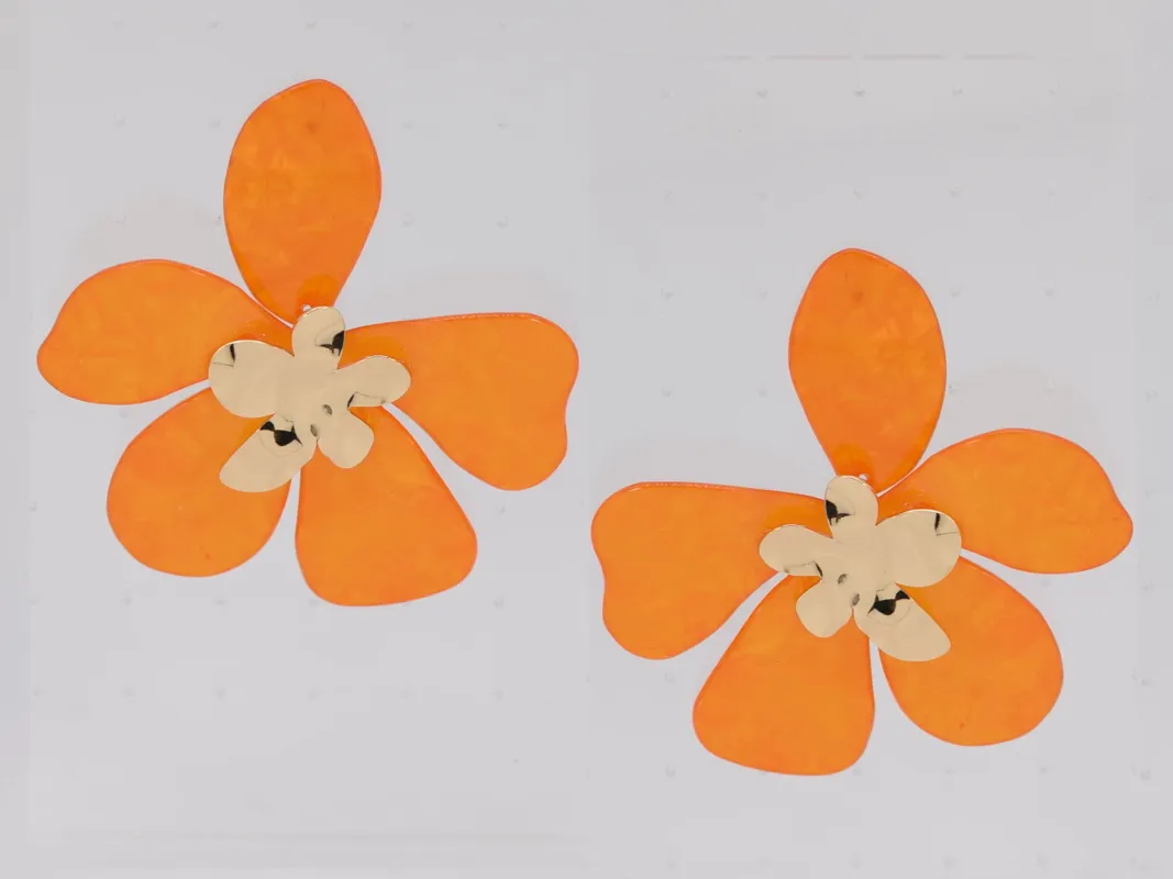 ORANGE FLOWER EARRINGS ( 6701 GLORG ) sold by Oh My Jewelry