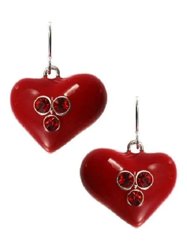 1" Red Enamel Dangling Heart Earrings ( 0391 ) made by Oh My Jewelry