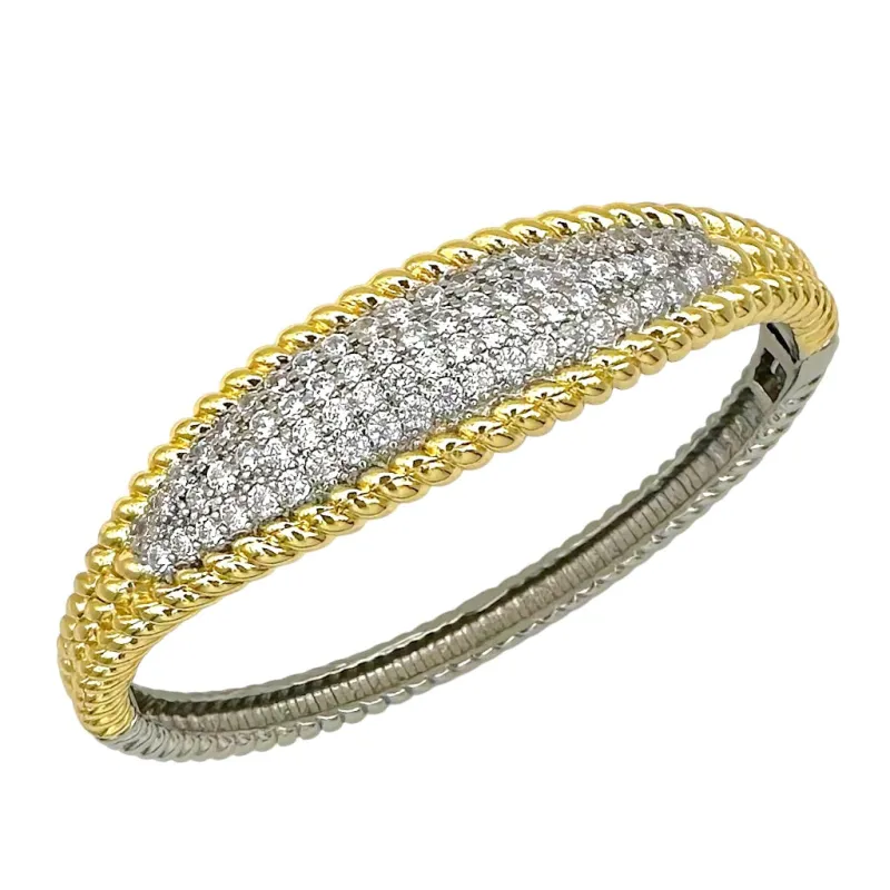 SILVER GOLD BANGLE CLEAR CZ STONES ( 1708 B ) made by Oh My Jewelry