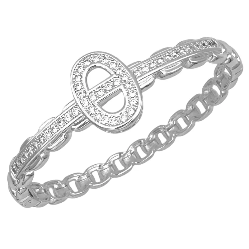 SILVER BANGLE PIGNOSE CLEAR CZ STONES ( 1733 BX ) made by Oh My Jewelry