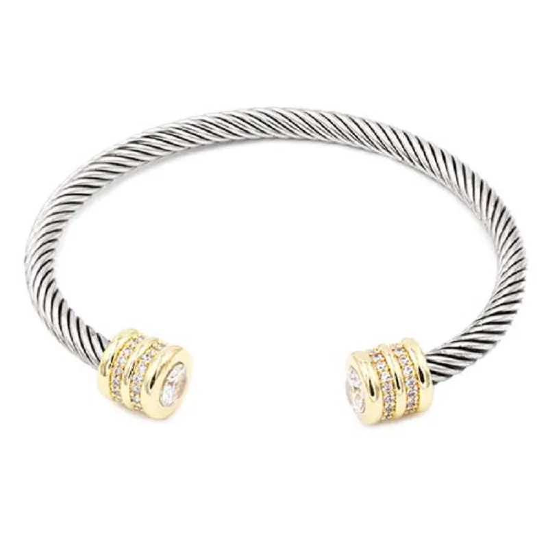 SILVER GOLD CUFF BANGLE CLEAR STONES ( 7131 CL ) made by Oh My Jewelry