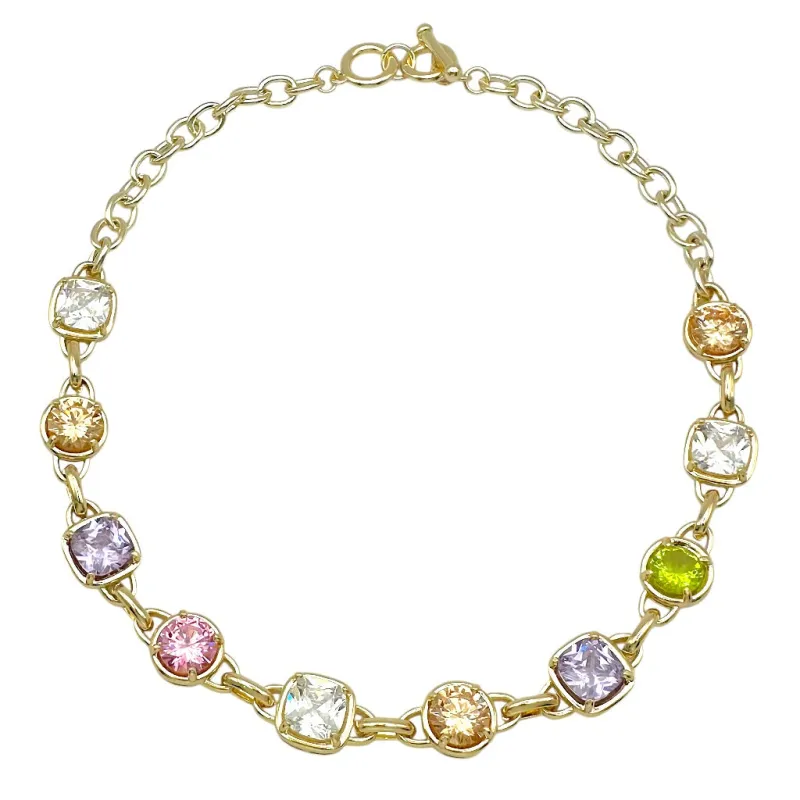 14K GOLD PLATED NECKLACE MULTICOLOR CZ STONES ( 1710 GLM ) made by Oh My Jewelry