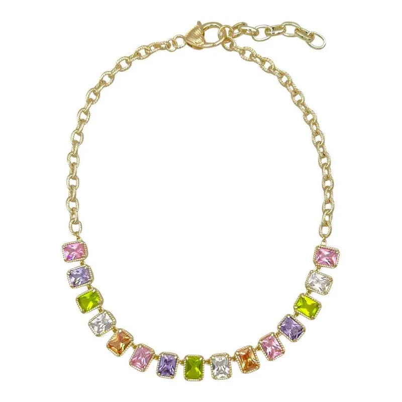 14K GOLD PLATED NECKLACE MULTICOLOR CZ STONES ( 1122 NGDM ) made by Oh My Jewelry
