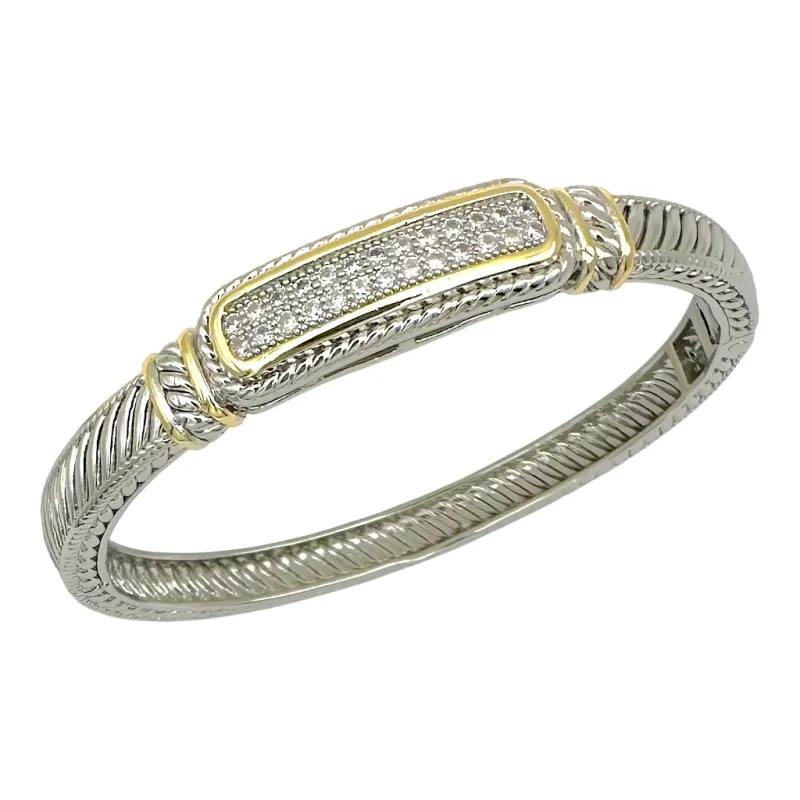 SILVER GOLD BANGLE CLEAR CZ STONES ( 1802 B ) made by Oh My Jewelry