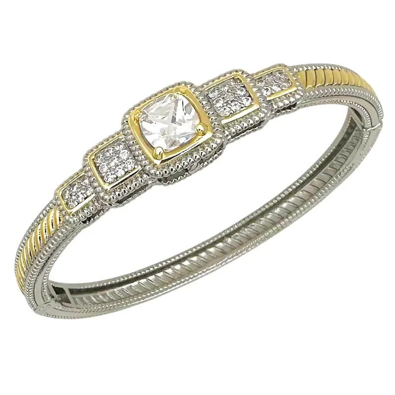 SILVER GOLD BANGLE CLEAR CZ STONES ( 1706 BC ) made by Oh My Jewelry