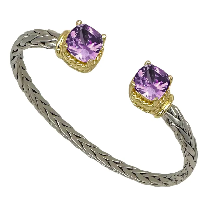 CUFF BANGLE AMETHYST CZ STONE ( 1583 BA ) made by Oh My Jewelry