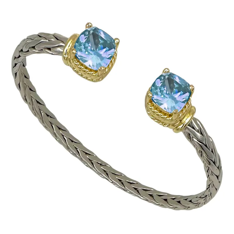 CUFF BANGLE BLUE CZ STONE ( 1583 BB ) made by Oh My Jewelry
