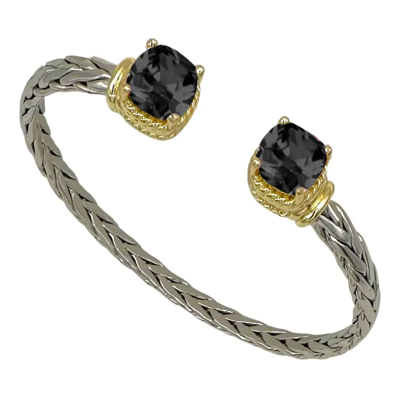 CUFF BANGLE BLACK CZ STONE ( 1583 BJ ) made by Oh My Jewelry