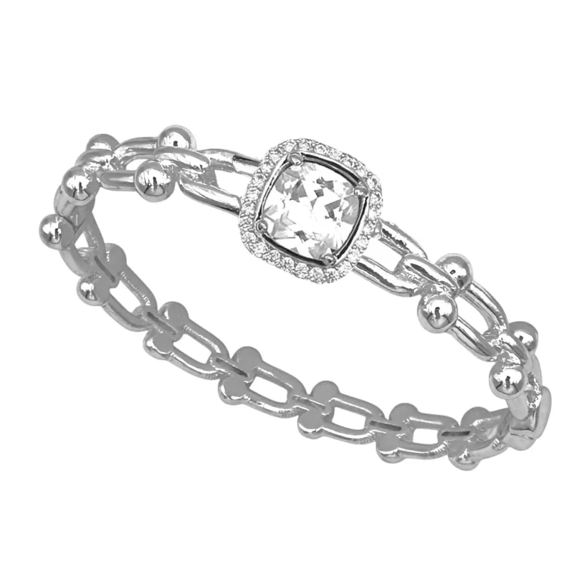 SILVER BANGLE CLEAR CZ STONES ( 1747 BXC ) made by Oh My Jewelry