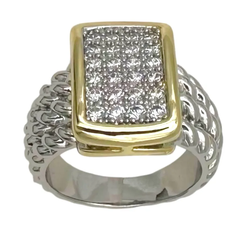 SILVER GOLD RECTANGLE CZ STONE RING SIZE 9 ( 2272 9 ) made by Oh My Jewelry