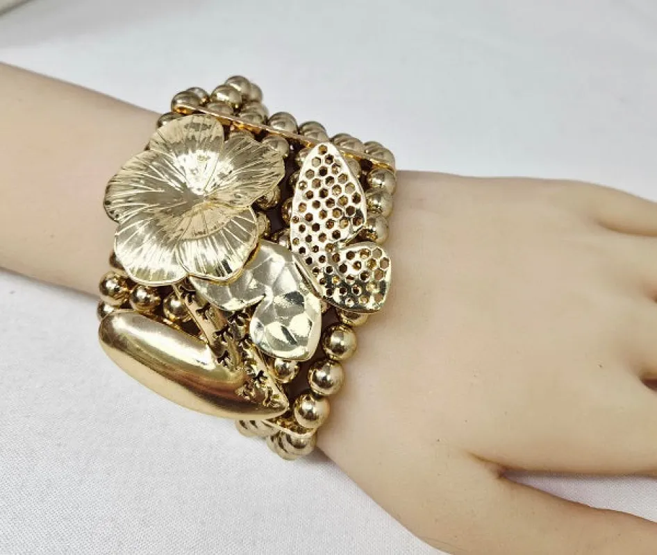 GOLD BRACELET BUTTERFLY FLOWER ( 10485 G ) made by Oh My Jewelry