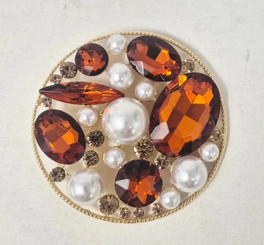 GOLD BROOCH BROWN STONES ( 10016 GBR ) made by Oh My Jewelry