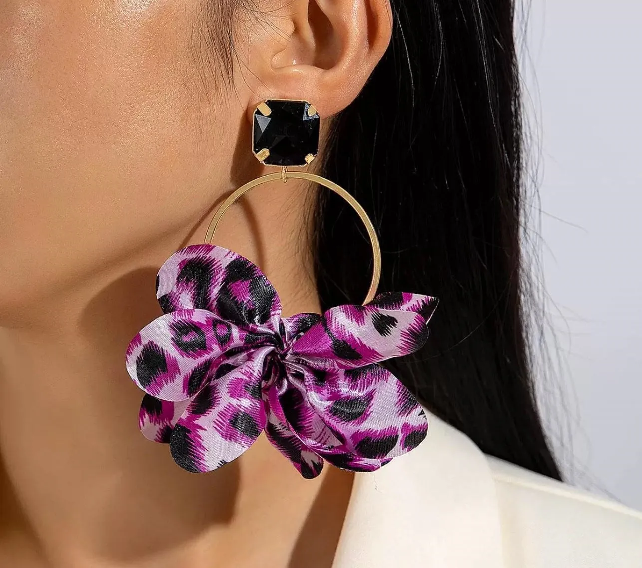 GOLD DANGLING PURPLE EARRINGS ( 214 PP ) sold by Oh My Jewelry