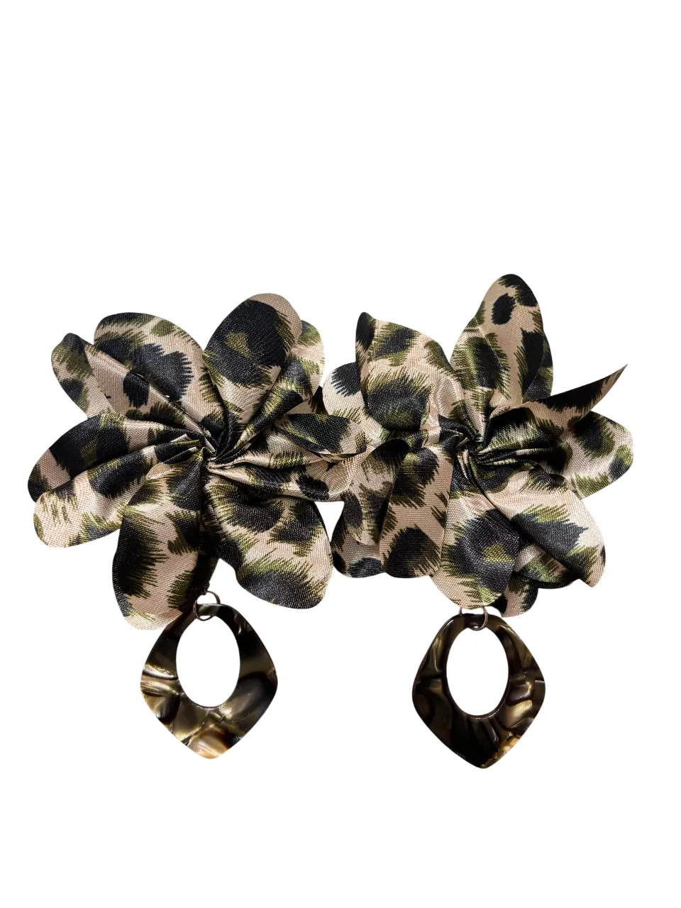 GREEN LEOPARD PRINT FABRIC EARRINGS ( 213 LEO ) sold by Oh My Jewelry