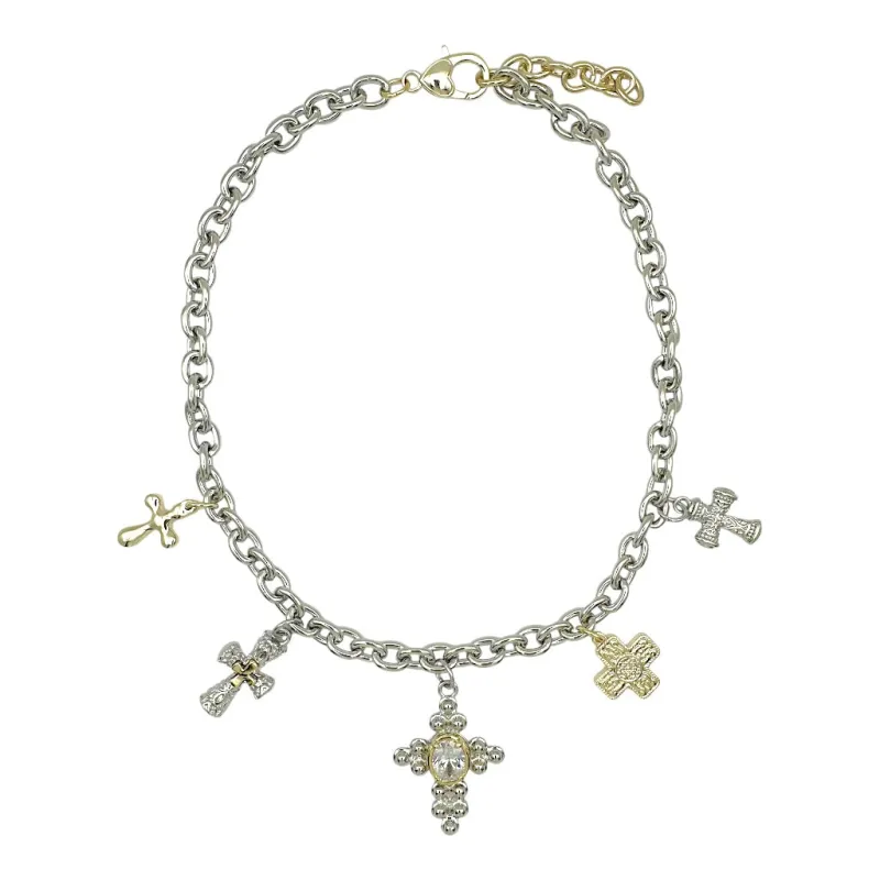 14K GOLD PLATED NECKLACE CROSS CZ STONE ( 1808 ) made by Oh My Jewelry