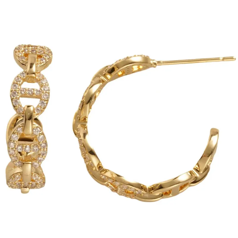 GOLD HOOP EARRINGS CZ STONES ( 6984 EG ) made by Oh My Jewelry