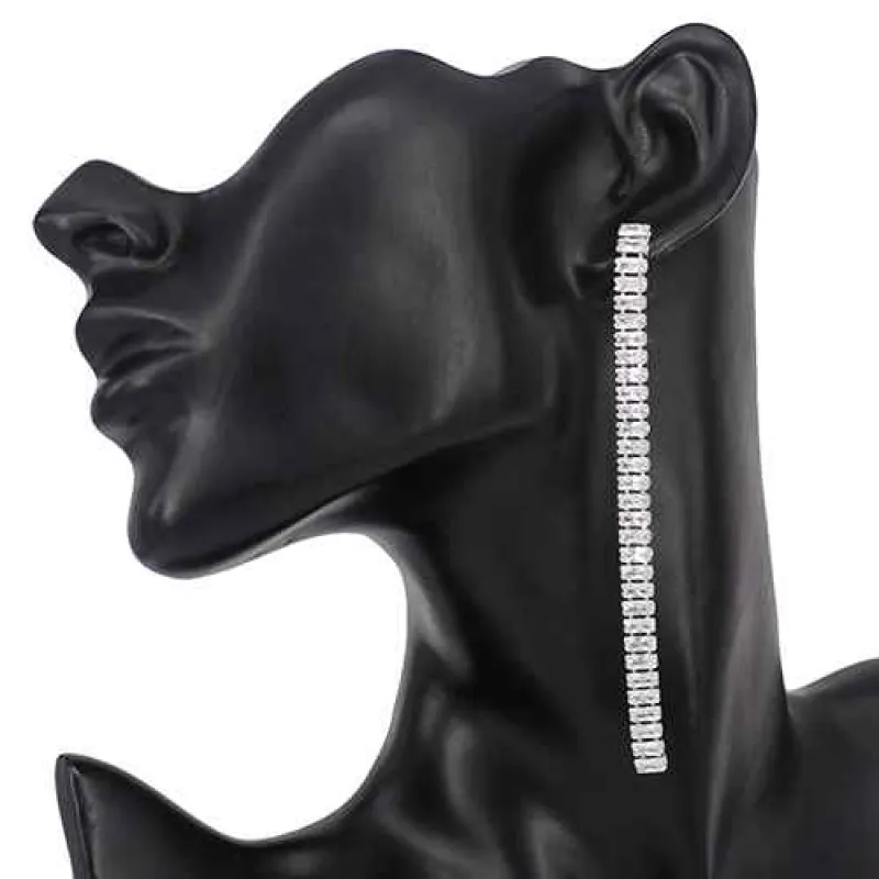 3.75" 1 Line SILVER CLEAR Crystal Fashion Earrings ( 7179 RDCLR ) made by Oh My Jewelry