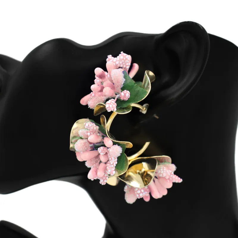 GOLD LIGHT PINK FLORAL EARRINGS ( 2996 LPK ) sold by Oh My Jewelry
