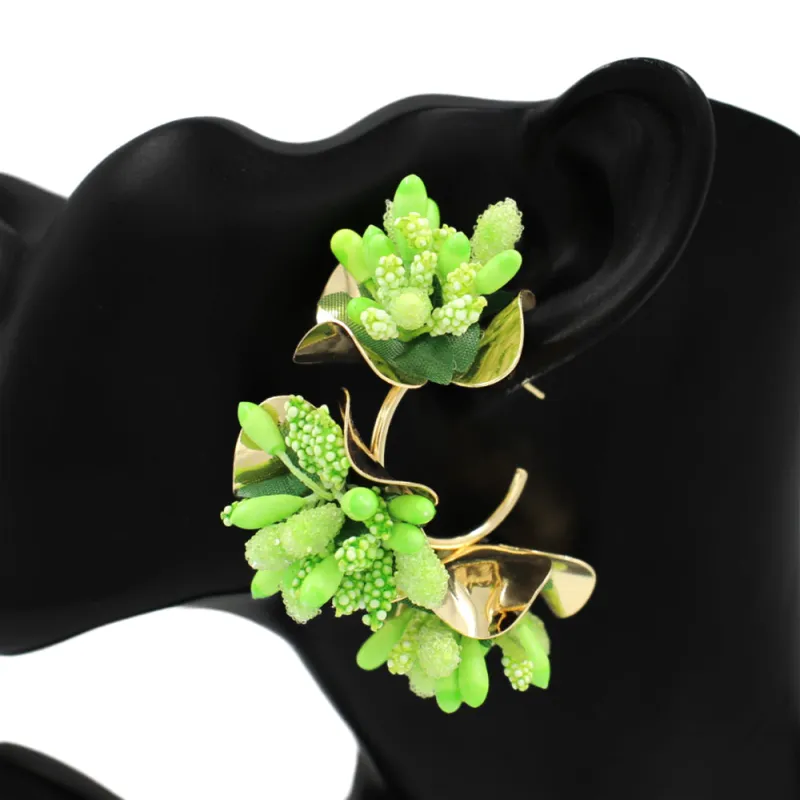 GOLD GREEN FLORAL EARRINGS ( 2996 GN ) made by Oh My Jewelry