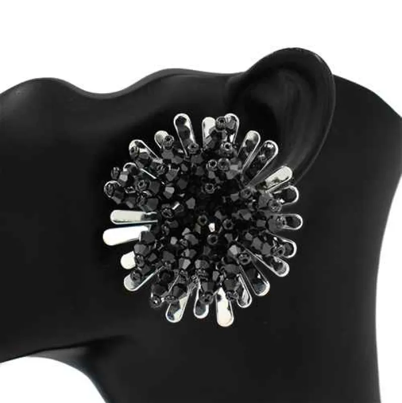 SILVER BLACK BEAD SUNBURST EARRINGS ( 2961 RDBK ) made by Oh My Jewelry