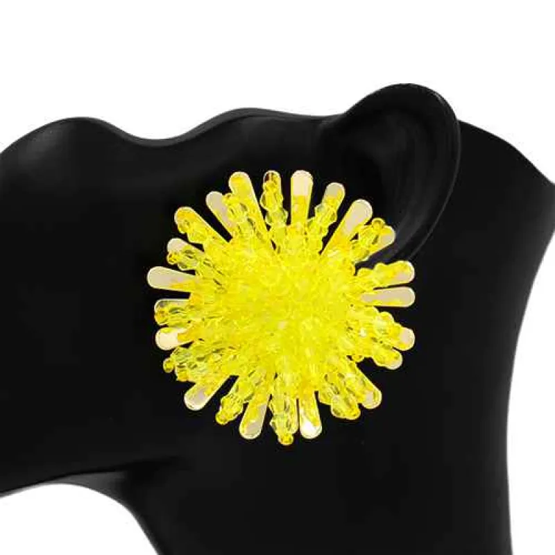 GOLD YELLOW BEAD SUNBURST EARRINGS ( 2961 GDYW ) made by Oh My Jewelry