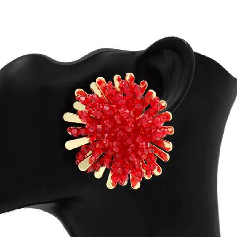 GOLD RED BEAD SUNBURST EARRINGS ( 2961 GDRED ) made by Oh My Jewelry