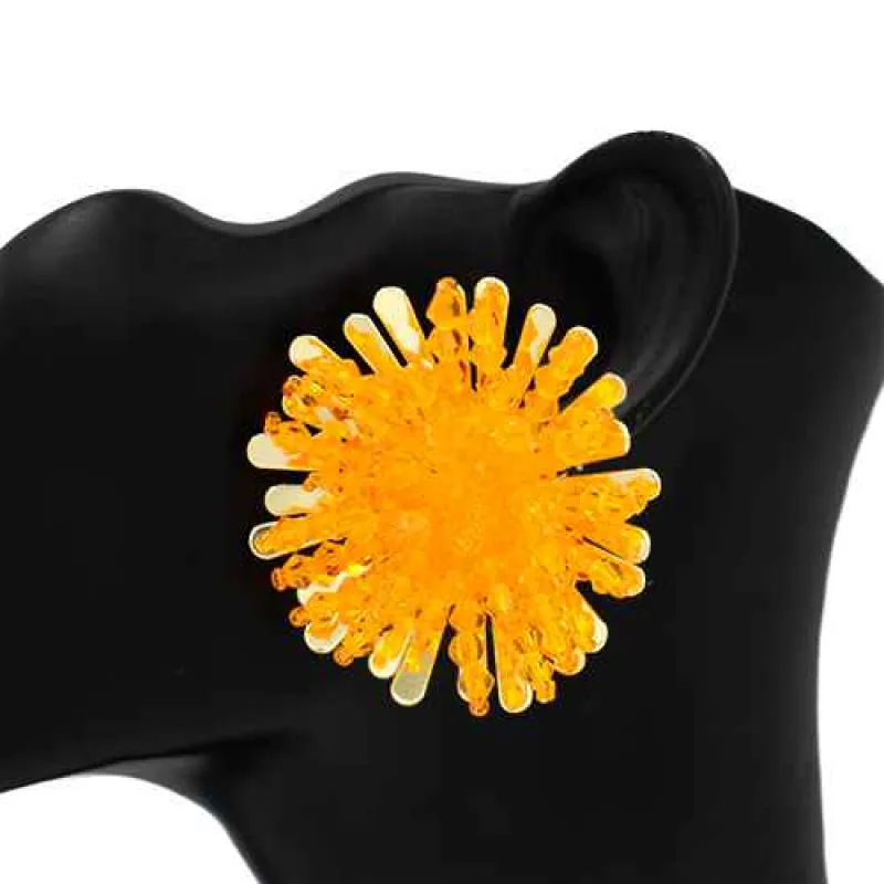 GOLD ORANGE BEAD SUNBURST EARRINGS ( 2961 GDOR ) made by Oh My Jewelry