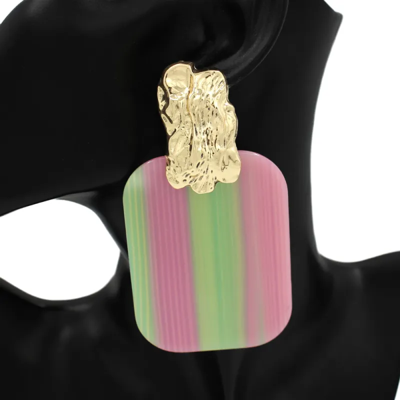 FASHION EARRINGS PINK GREEN ( 2933 GDPKGN ) made by Oh My Jewelry