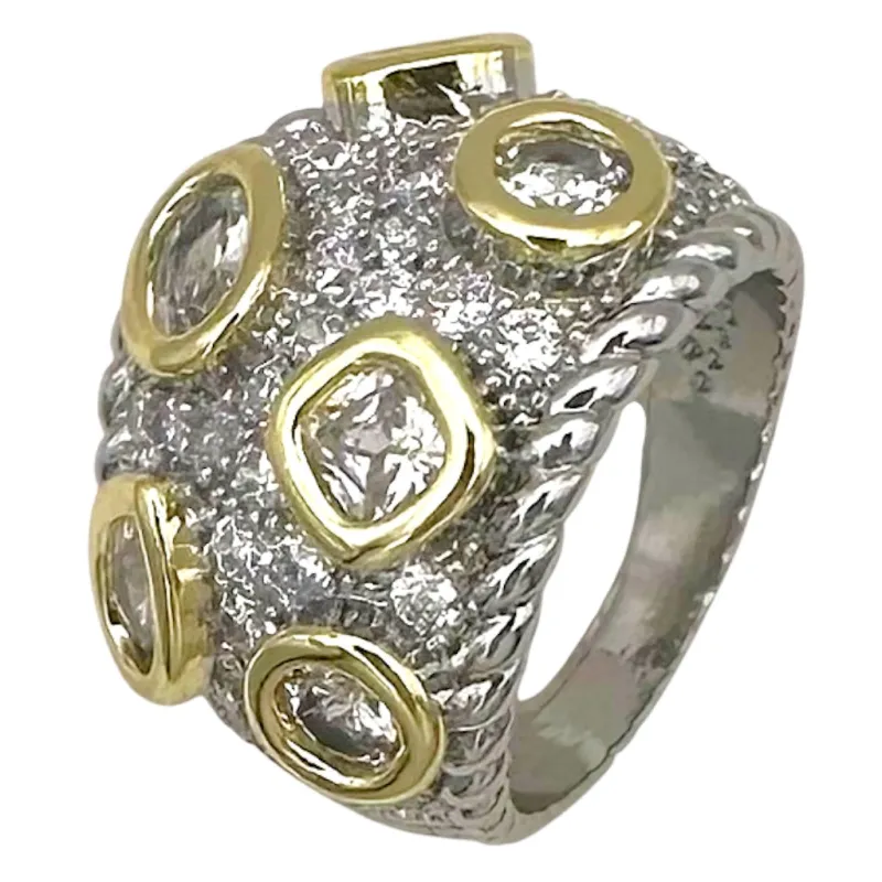 SILVER GOLD CZ STONE RING SIZE 10 ( 2262C 10 ) made by Oh My Jewelry