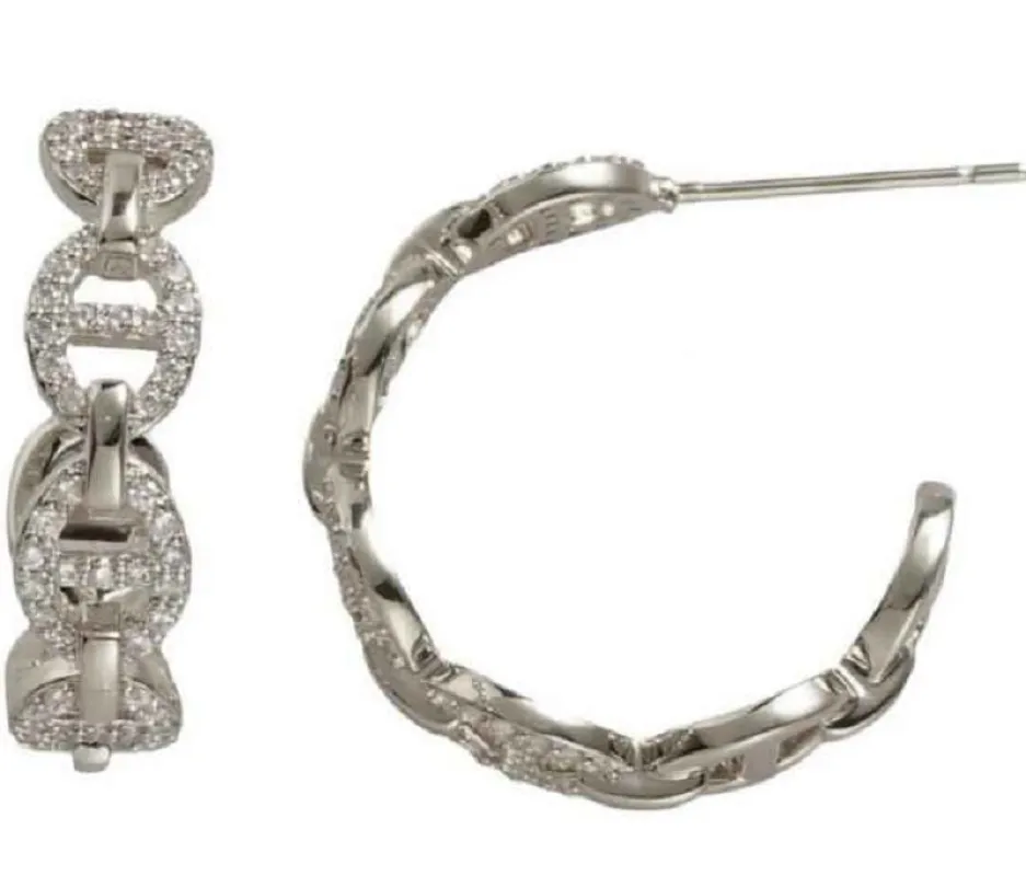 SILVER HOOP EARRINGS CZ STONES ( 6984 EX ) made by Oh My Jewelry