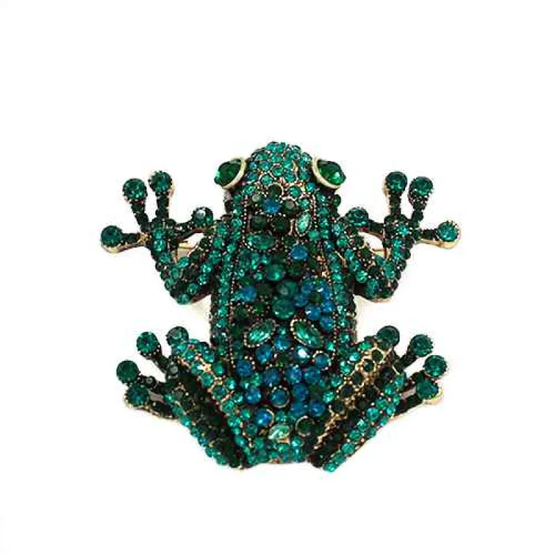 GOLD FROG BROOCH GREEN STONES ( 2169 GN ) made by Oh My Jewelry