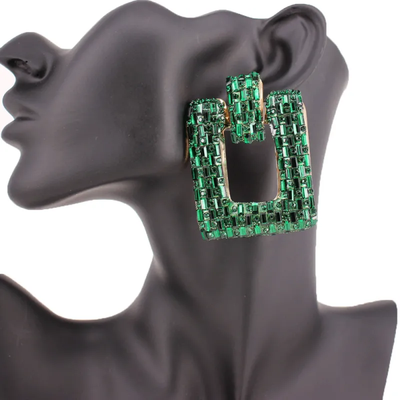 GOLD GREEN RECTANGLE STONE EARRINGS ( 2423 GDEMR ) sold by Oh My Jewelry