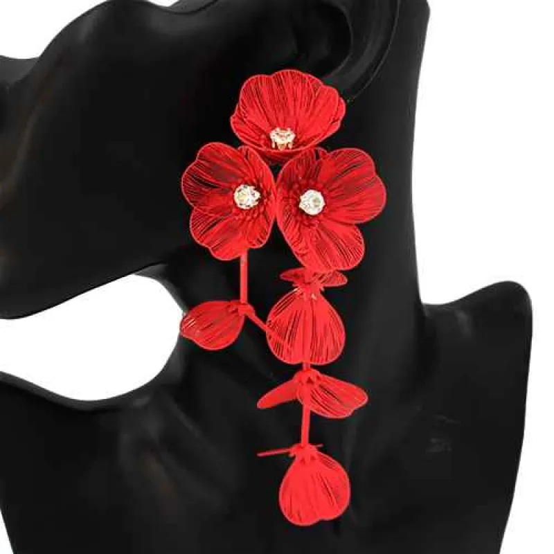 RED FLOWER FASHION EARRINGS ( 1067 RED ) sold by Oh My Jewelry