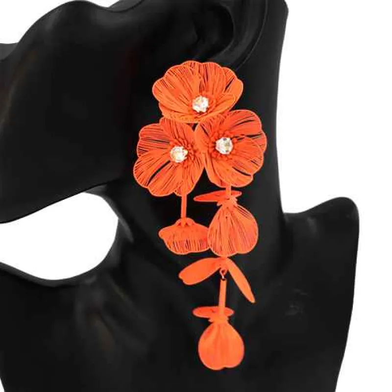 ORANGE FLOWER FASHION EARRINGS ( 1067 OR ) made by Oh My Jewelry
