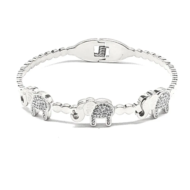 SILVER BANGLE ELEPHANT CLEAR STONES ( 6079 S ) made by Oh My Jewelry