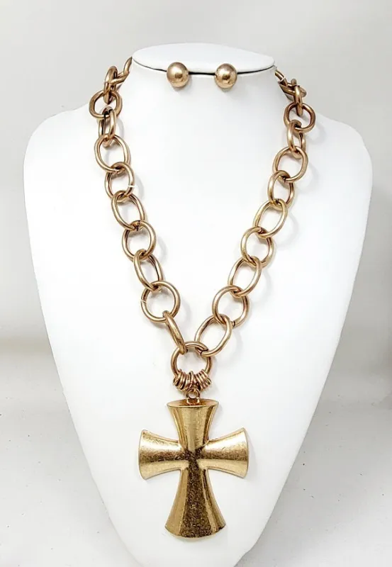 MATTE GOLD CROSS NECKLACE ( 11141 MG ) made by Oh My Jewelry