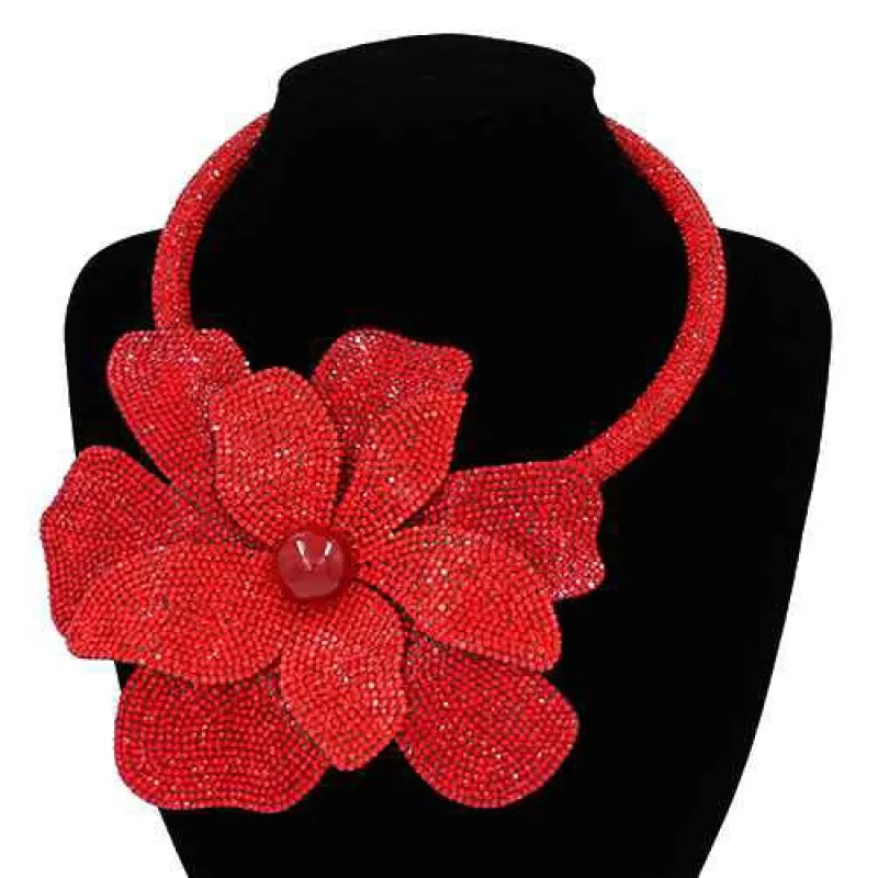 RED FLOWER CHOKER NECKLACE ( 2160 LSM ) made by Oh My Jewelry