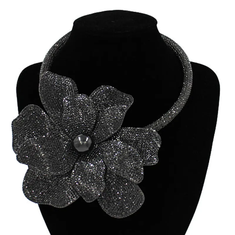 BLACK FLOWER CHOKER NECKLACE ( 2160 JET ) made by Oh My Jewelry