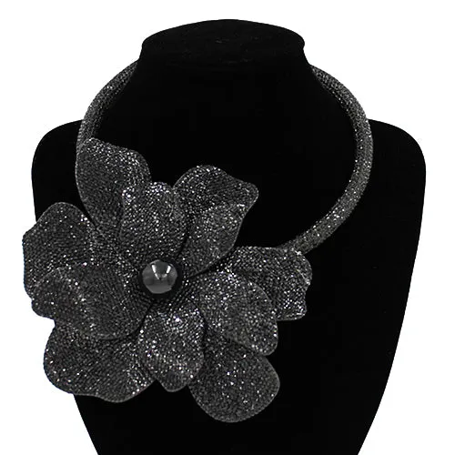 BLACK FLOWER CHOKER NECKLACE ( 2160 JET ) sold by Oh My Jewelry