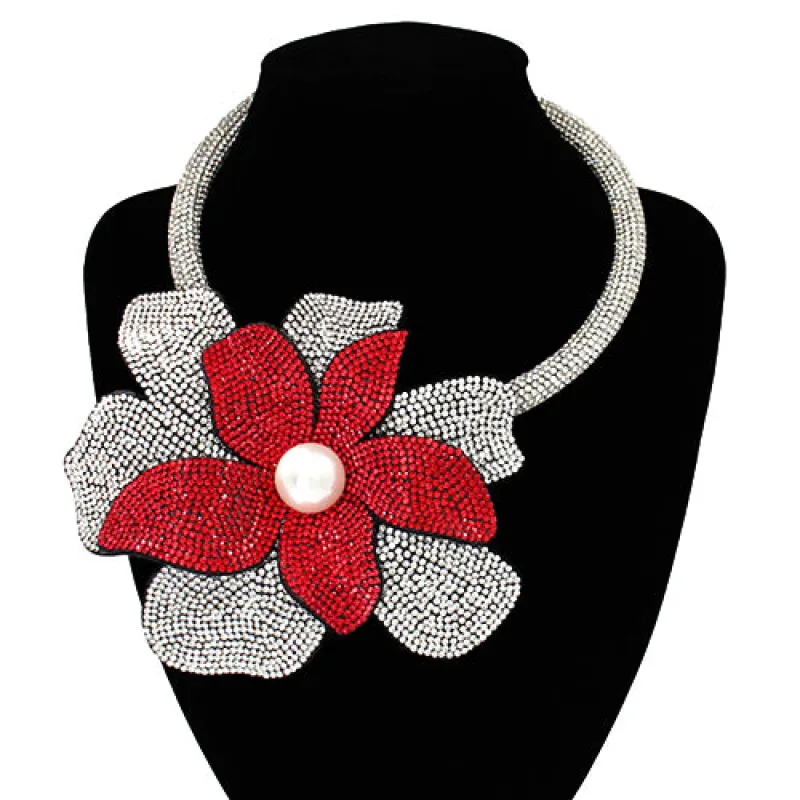 RED CLEAR FLOWER CHOKER NECKLACE ( 2160 CLRLSM ) made by Oh My Jewelry