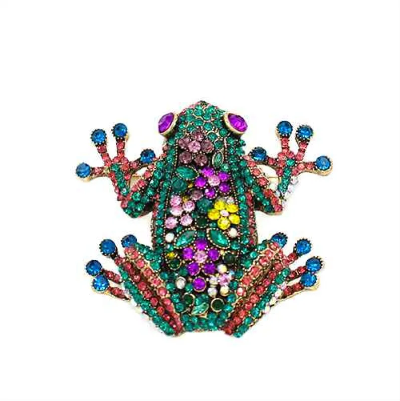 GOLD FROG BROOCH MULTICOLOR STONES ( 2169 MLT ) made by Oh My Jewelry