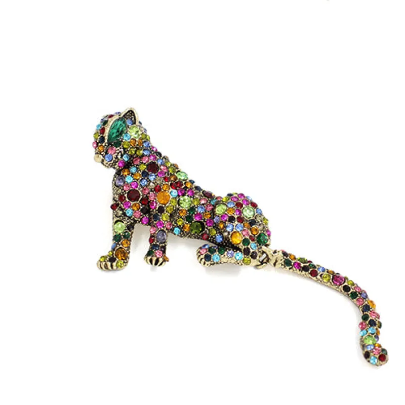 GOLD LEOPARD BROOCH MULTI COLOR STONES ( 2012 MLT ) made by Oh My Jewelry